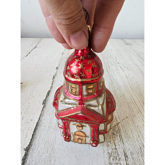 Vintage glass temple building religious ornament Xmas tree red - Picture 2 of 9
